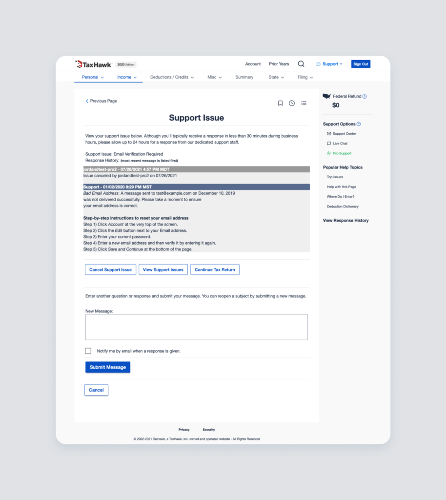 Message portal before redesign
