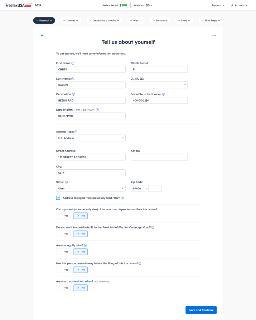 Screenshot of taxes app after design system implementation